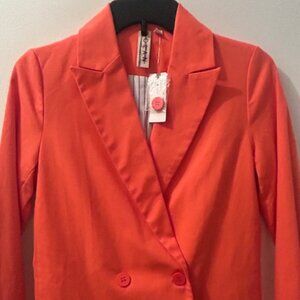 Anthropologie DOLAN Button Tangerine Orange Striped Lining Boyfriend Blazer NWT